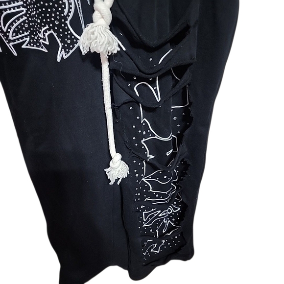 100% Cotton Rhinestone Crytal Wide Leg Pants French Terry Washed Mens Trackpsnts - Picture 4 of 10